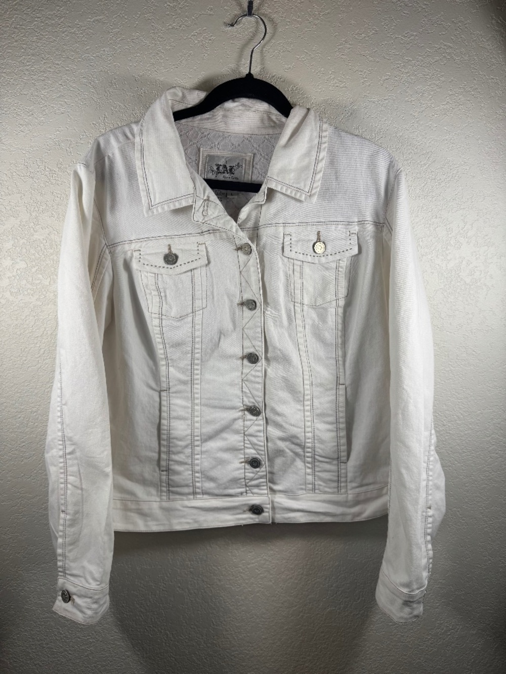 LAL Live a Little White Denim Jacket L